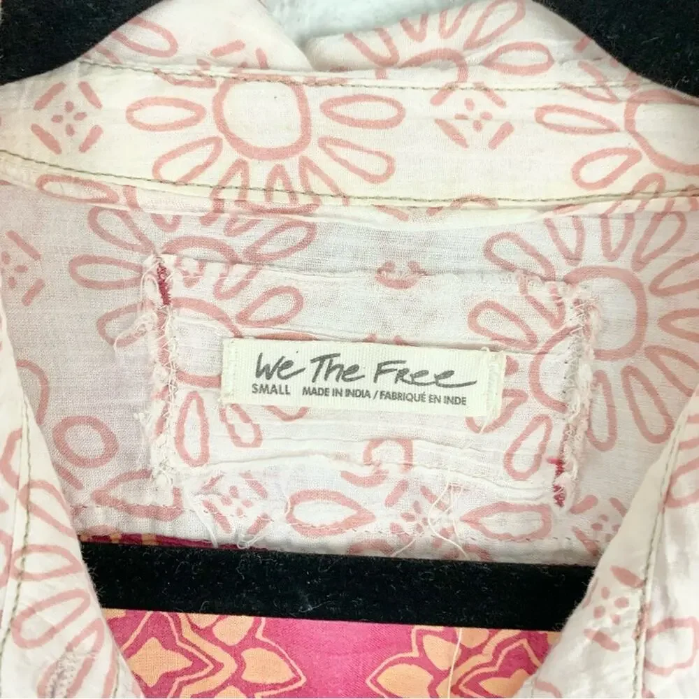 Free People Red and Cream Patchwork Bandana Button-Up Blouse